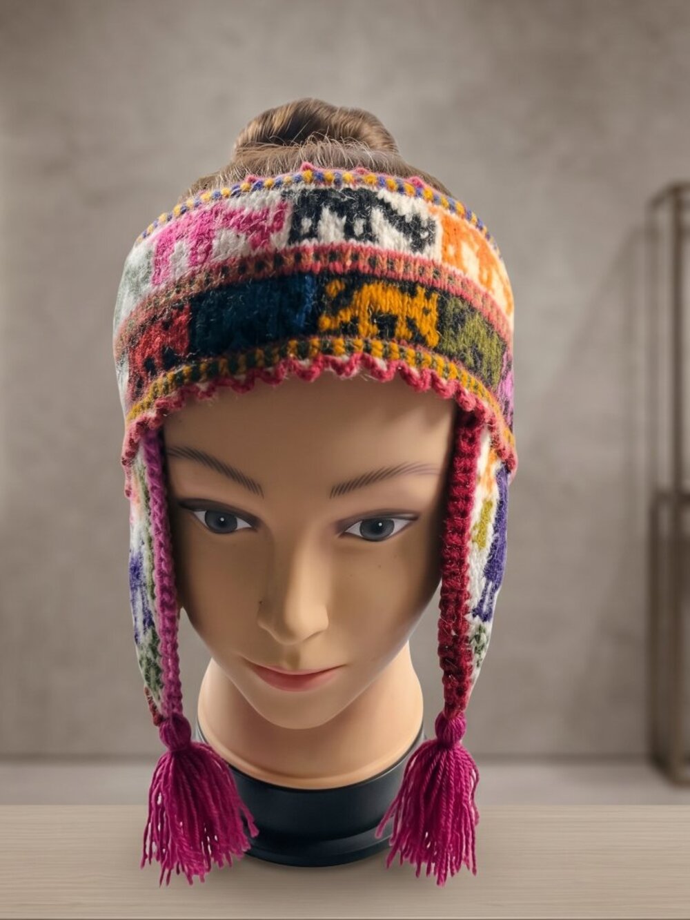 Woven Andean Wool Headband with Traditional Cusco Designs and Earflaps